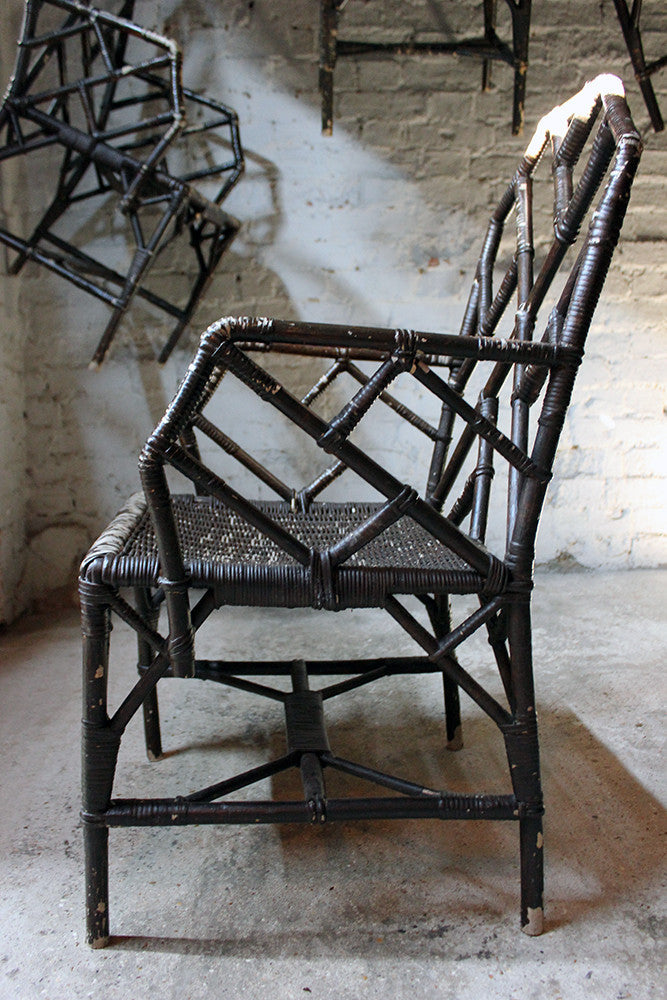 A Fine Set of Six Cane Chinese Chippendale Cockpen Edwardian Conservatory Chairs by Dryad c.1915