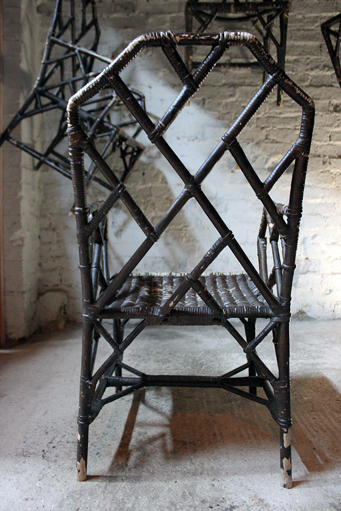 A Fine Set of Six Cane Chinese Chippendale Cockpen Edwardian Conservatory Chairs by Dryad c.1915