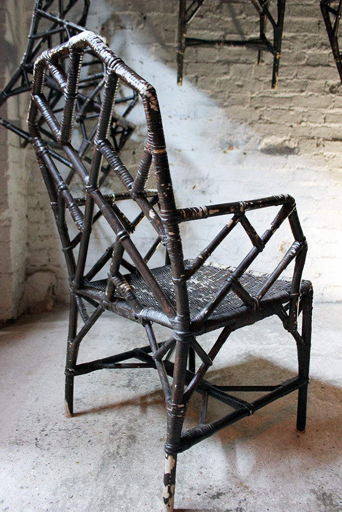 A Fine Set of Six Cane Chinese Chippendale Cockpen Edwardian Conservatory Chairs by Dryad c.1915