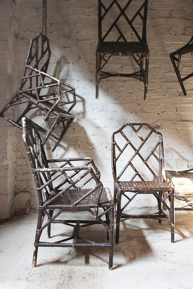 A Fine Set of Six Cane Chinese Chippendale Cockpen Edwardian Conservatory Chairs by Dryad c.1915