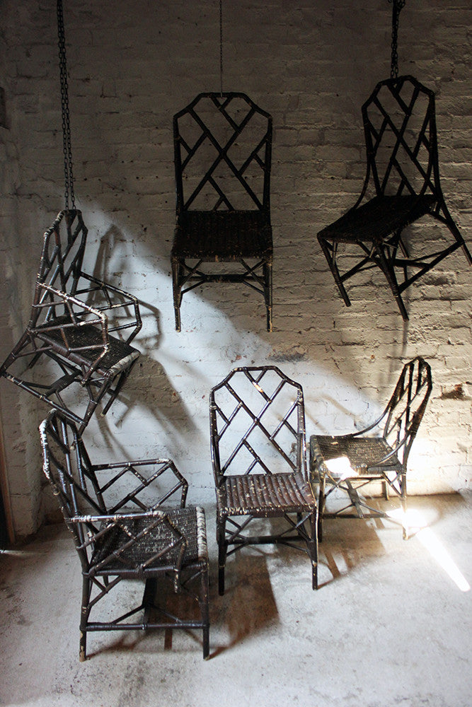 A Fine Set of Six Cane Chinese Chippendale Cockpen Edwardian Conservatory Chairs by Dryad c.1915