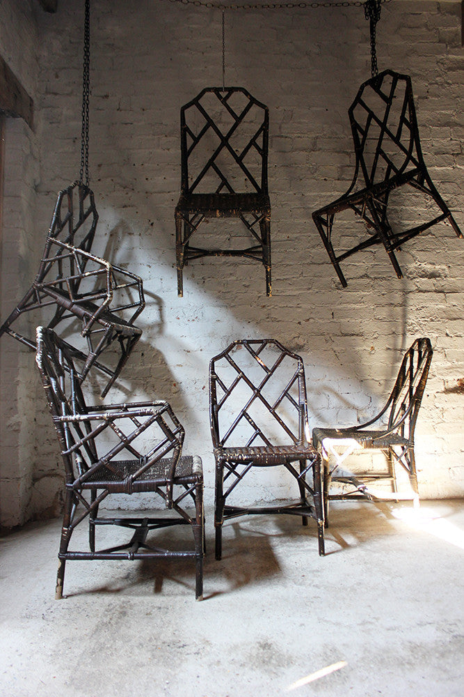 A Fine Set of Six Cane Chinese Chippendale Cockpen Edwardian Conservatory Chairs by Dryad c.1915