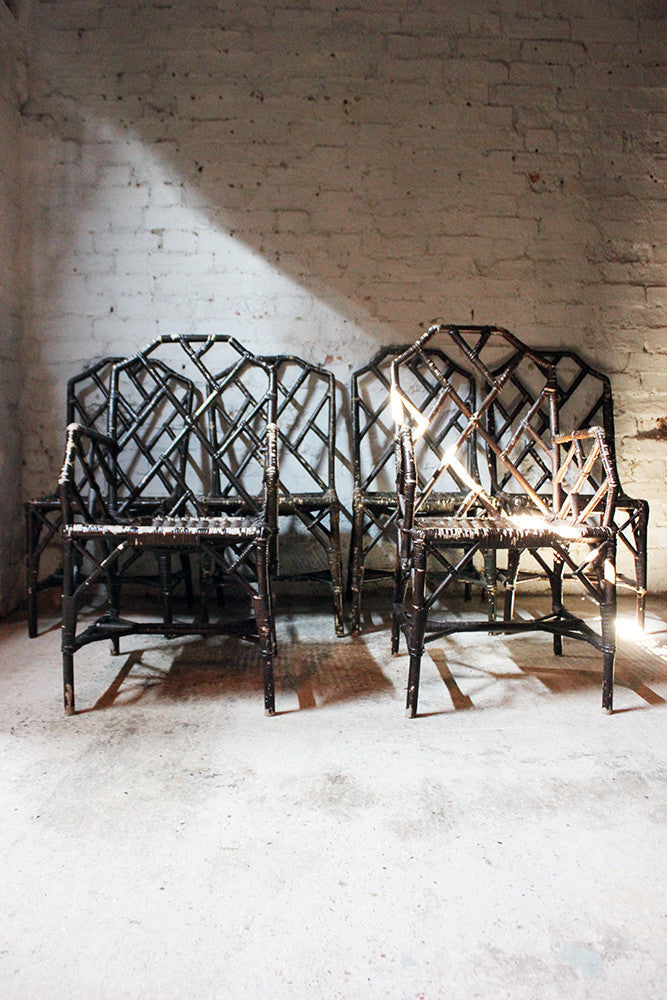 A Fine Set of Six Cane Chinese Chippendale Cockpen Edwardian Conservatory Chairs by Dryad c.1915