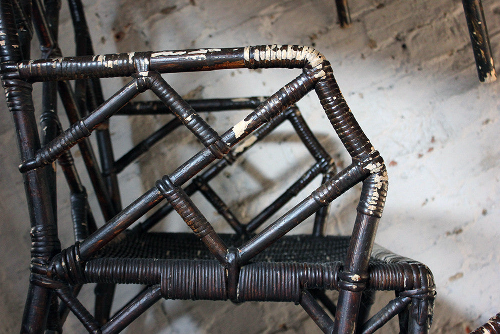 A Fine Set of Six Cane Chinese Chippendale Cockpen Edwardian Conservatory Chairs by Dryad c.1915