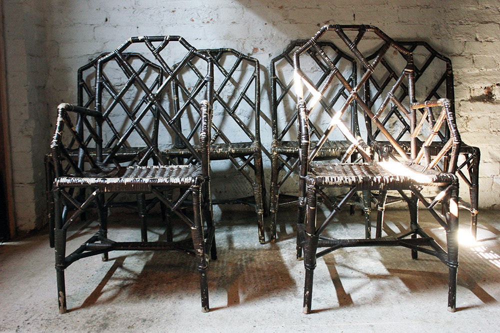 A Fine Set of Six Cane Chinese Chippendale Cockpen Edwardian Conservatory Chairs by Dryad c.1915