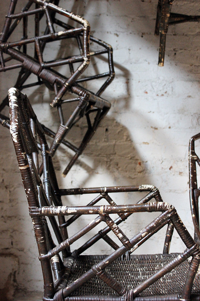 A Fine Set of Six Cane Chinese Chippendale Cockpen Edwardian Conservatory Chairs by Dryad c.1915