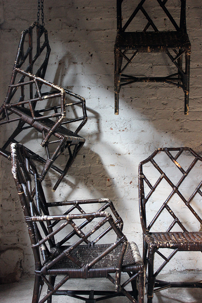 A Fine Set of Six Cane Chinese Chippendale Cockpen Edwardian Conservatory Chairs by Dryad c.1915