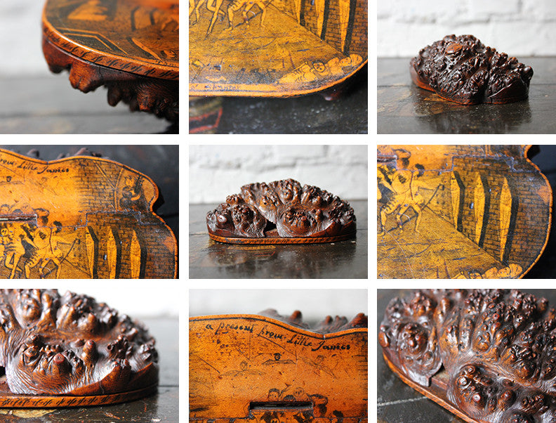 A Charming c.1820 Pen & Ink Naively Decorated Scottish Burr Root Wood Snuff Mull; 'Tam o'Shanter'
