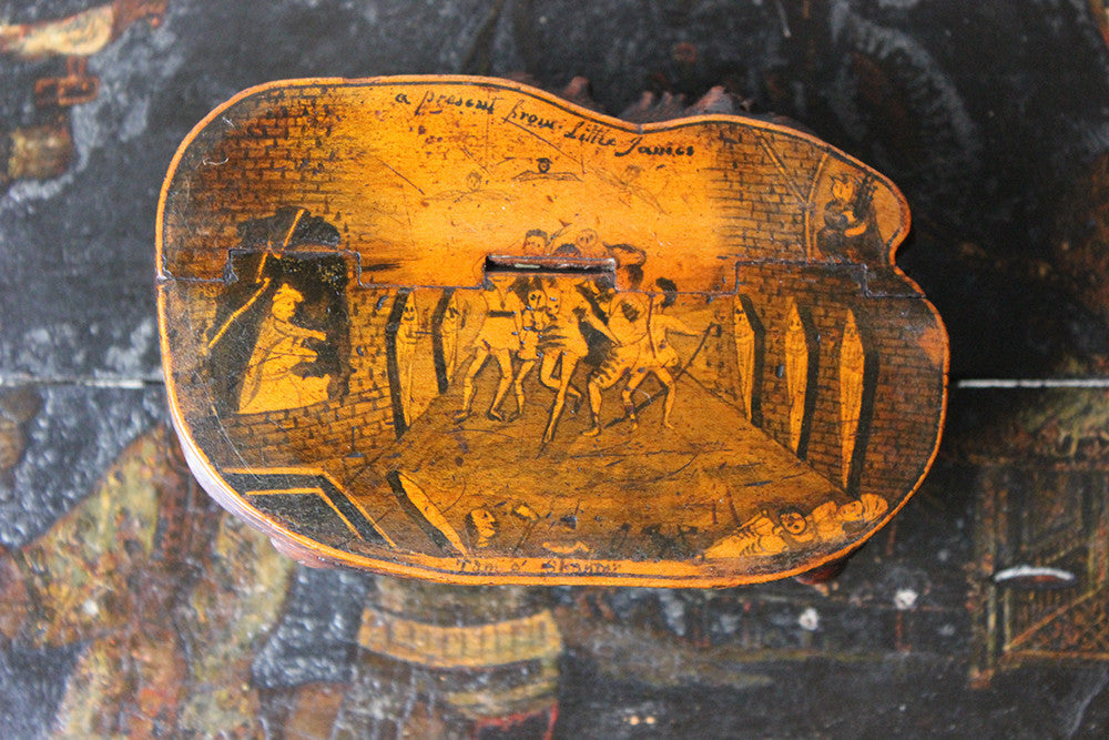 A Charming c.1820 Pen & Ink Naively Decorated Scottish Burr Root Wood Snuff Mull; 'Tam o'Shanter'