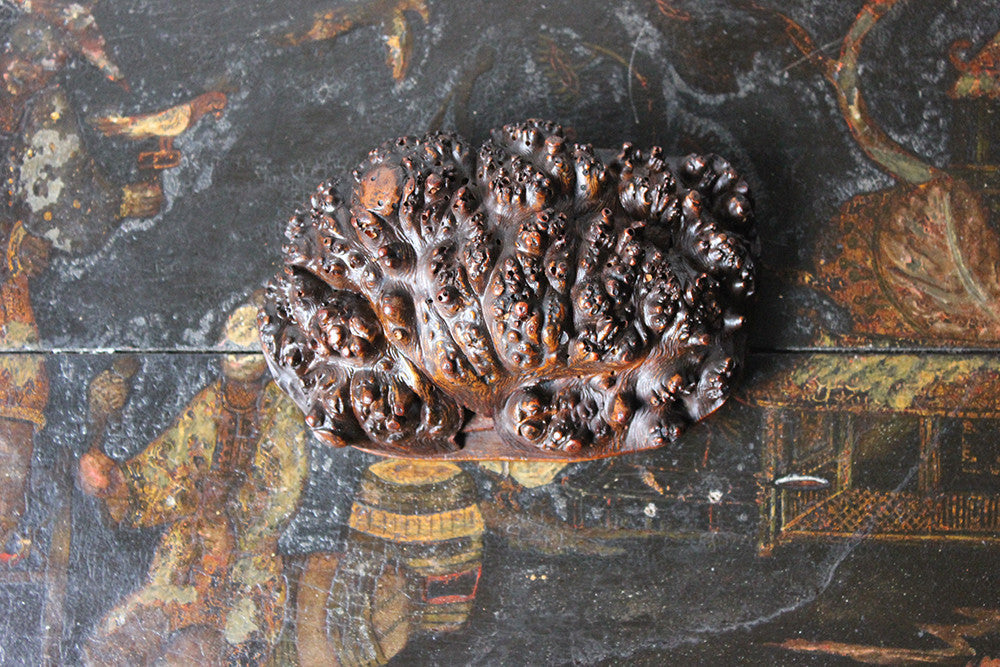 A Charming c.1820 Pen & Ink Naively Decorated Scottish Burr Root Wood Snuff Mull; 'Tam o'Shanter'