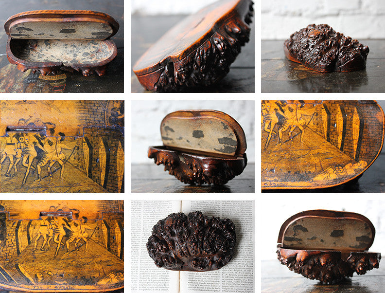 A Charming c.1820 Pen & Ink Naively Decorated Scottish Burr Root Wood Snuff Mull; 'Tam o'Shanter'