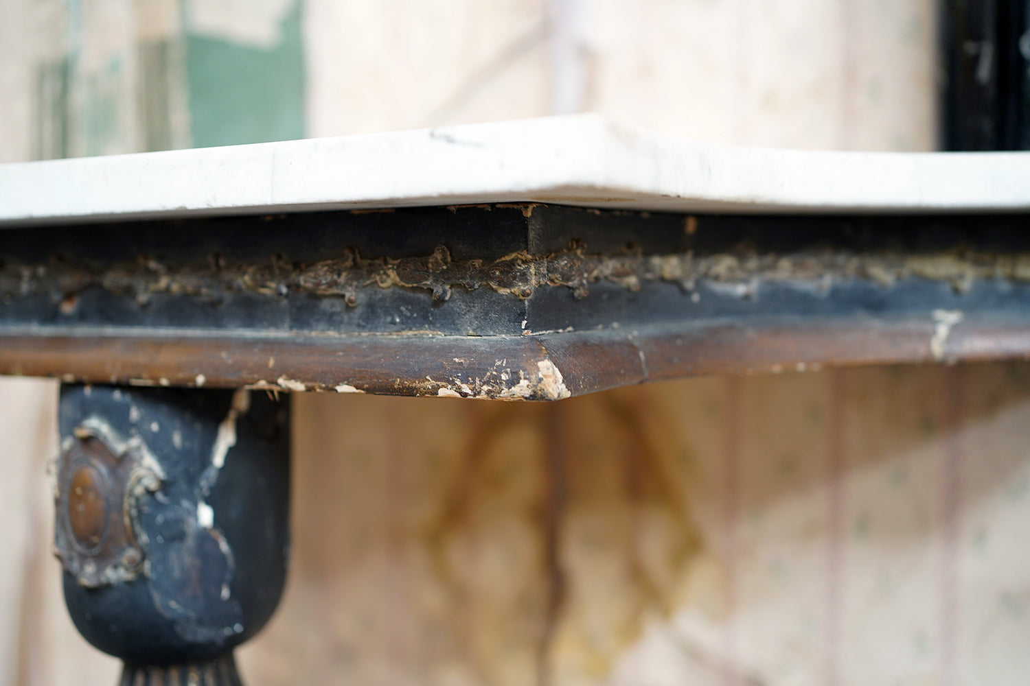 A 19thC Marble Topped Ebonised & Parcel Gilt Console Table c.1870