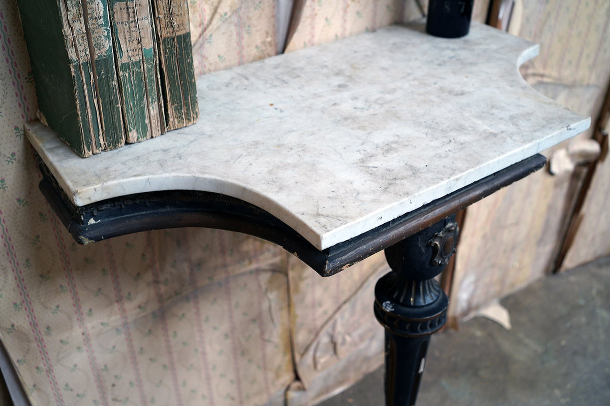 A 19thC Marble Topped Ebonised & Parcel Gilt Console Table c.1870