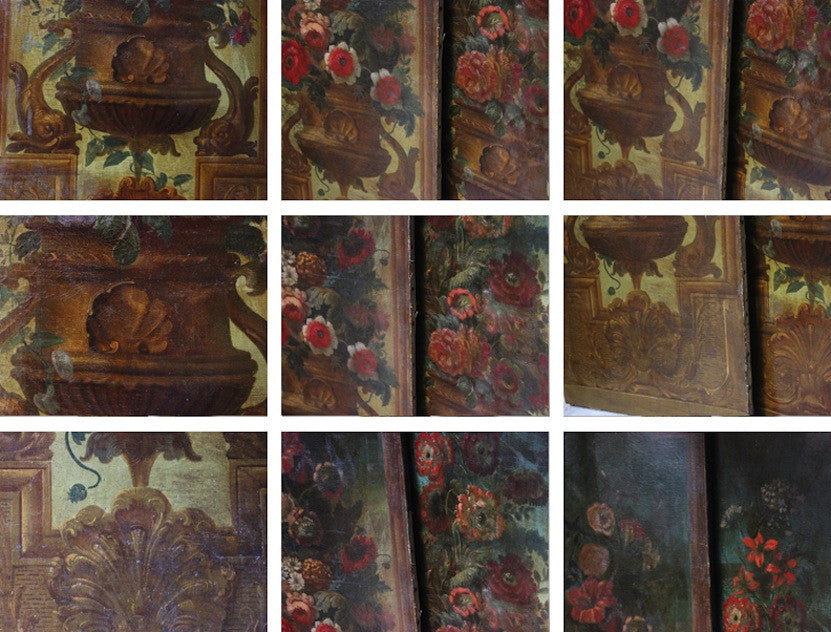 A Good Pair of Large Continental School c.1830 Oils on Canvas of Classical Urns & Flowers
