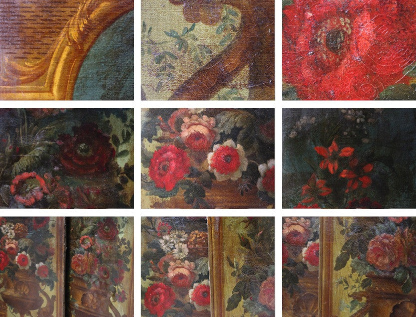 A Good Pair of Large Continental School c.1830 Oils on Canvas of Classical Urns & Flowers