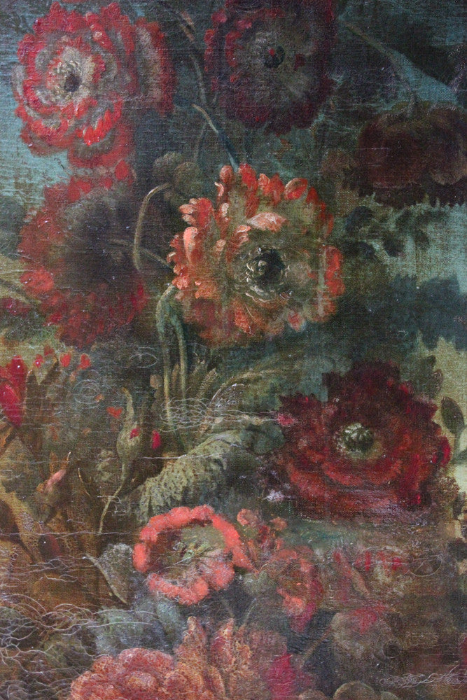 A Good Pair of Large Continental School c.1830 Oils on Canvas of Classical Urns & Flowers