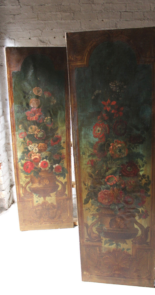 A Good Pair of Large Continental School c.1830 Oils on Canvas of Classical Urns & Flowers