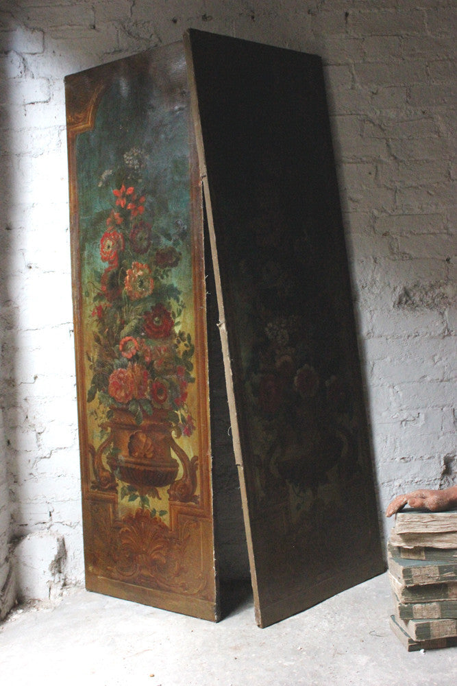A Good Pair of Large Continental School c.1830 Oils on Canvas of Classical Urns & Flowers