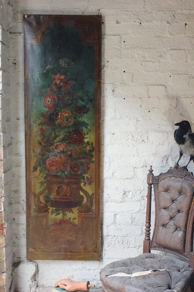 A Good Pair of Large Continental School c.1830 Oils on Canvas of Classical Urns & Flowers