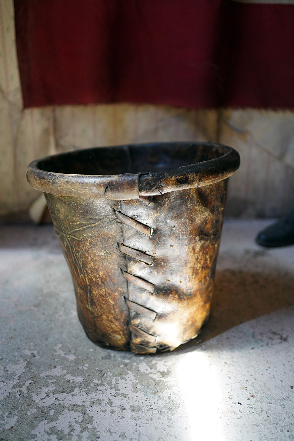 A Good 19thC Stitched Vellum Bucket c.1830-50