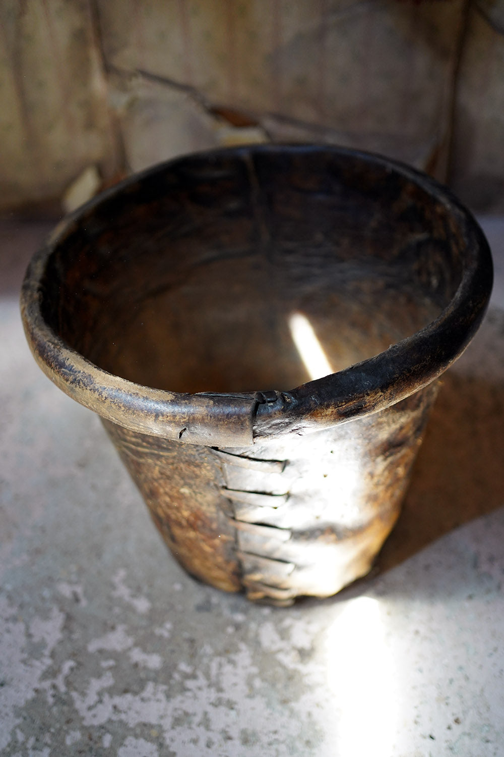 A Good 19thC Stitched Vellum Bucket c.1830-50