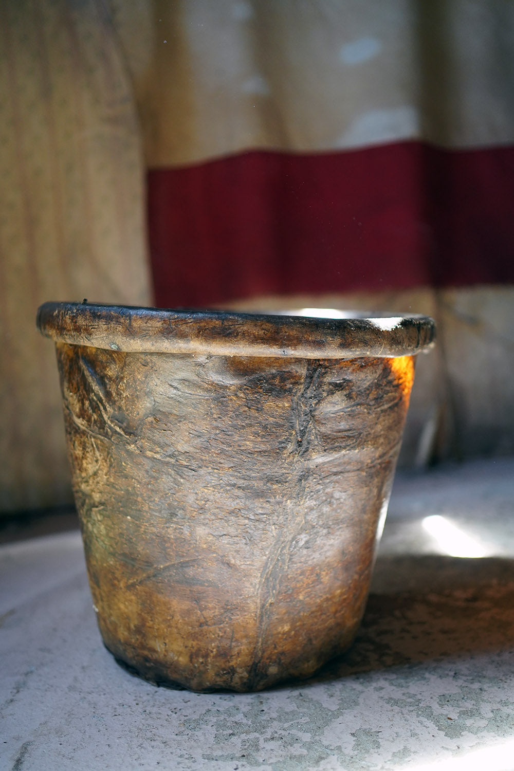 A Good 19thC Stitched Vellum Bucket c.1830-50