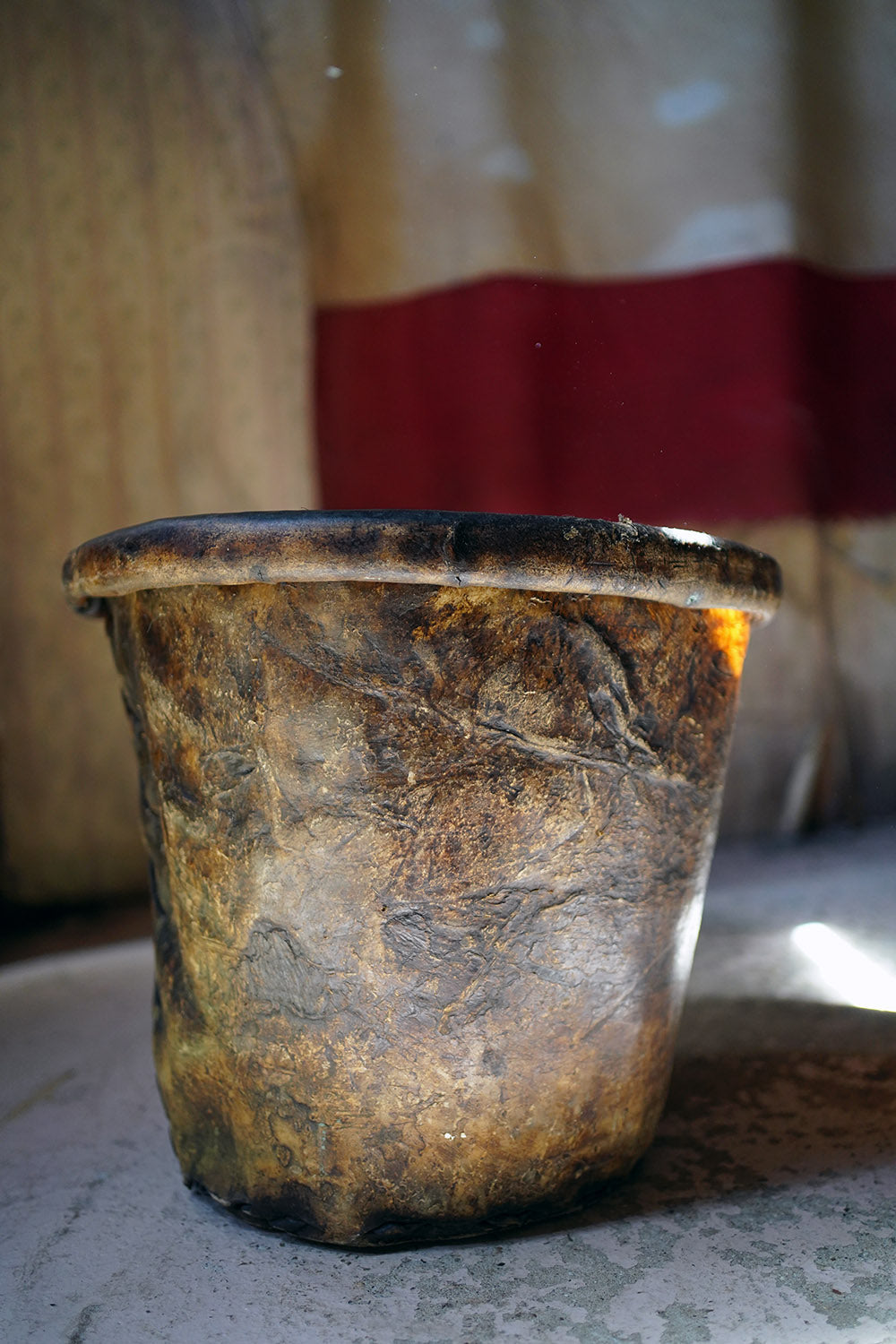 A Good 19thC Stitched Vellum Bucket c.1830-50