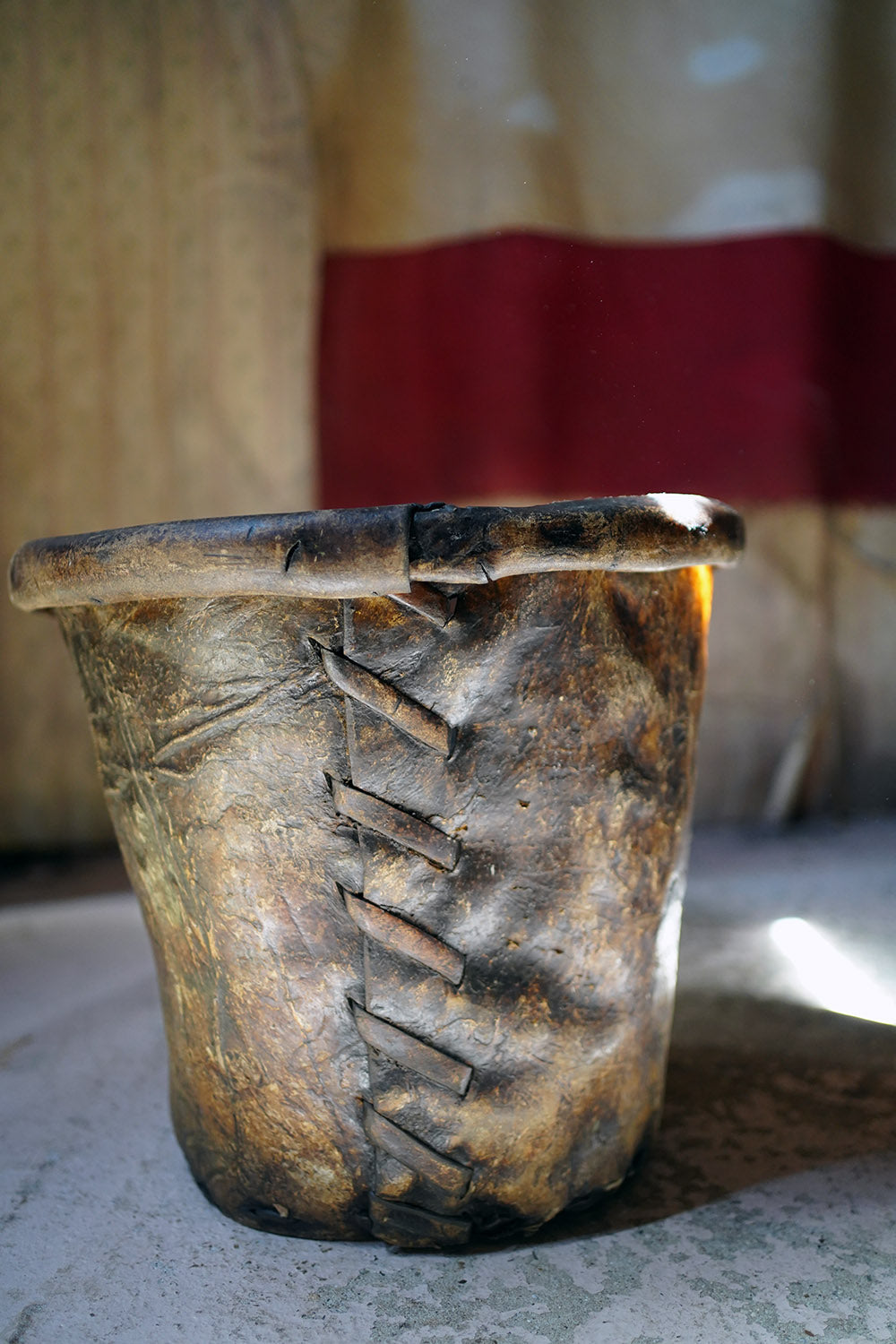A Good 19thC Stitched Vellum Bucket c.1830-50