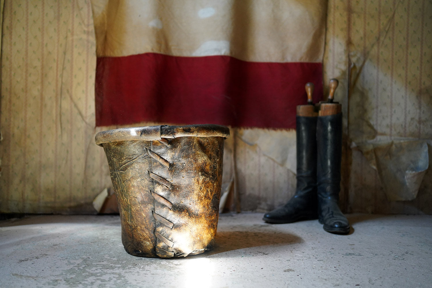 A Good 19thC Stitched Vellum Bucket c.1830-50