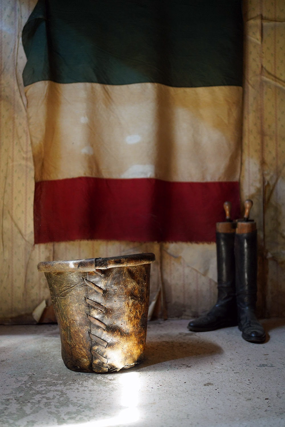 A Good 19thC Stitched Vellum Bucket c.1830-50