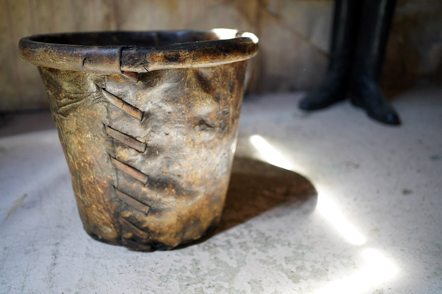 A Good 19thC Stitched Vellum Bucket c.1830-50
