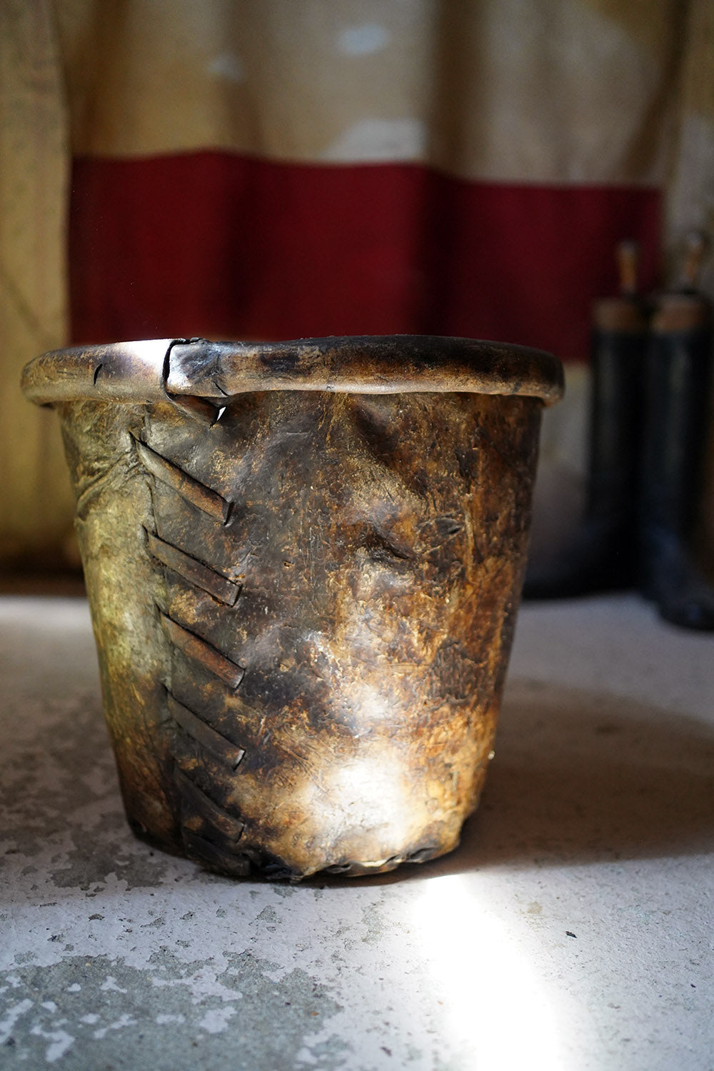A Good 19thC Stitched Vellum Bucket c.1830-50