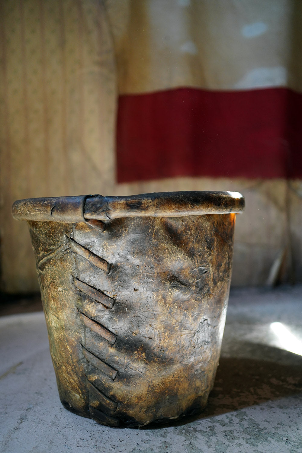 A Good 19thC Stitched Vellum Bucket c.1830-50