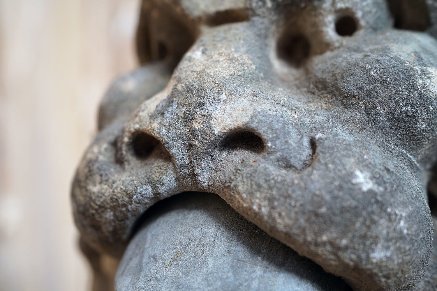 A 17thC Carved Limestone Rain Head Waterspout Gargoyle c.1600-50