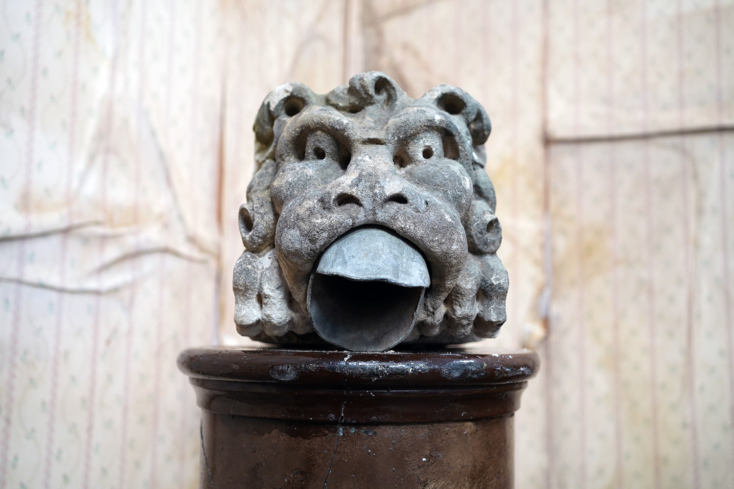 A 17thC Carved Limestone Rain Head Waterspout Gargoyle c.1600-50