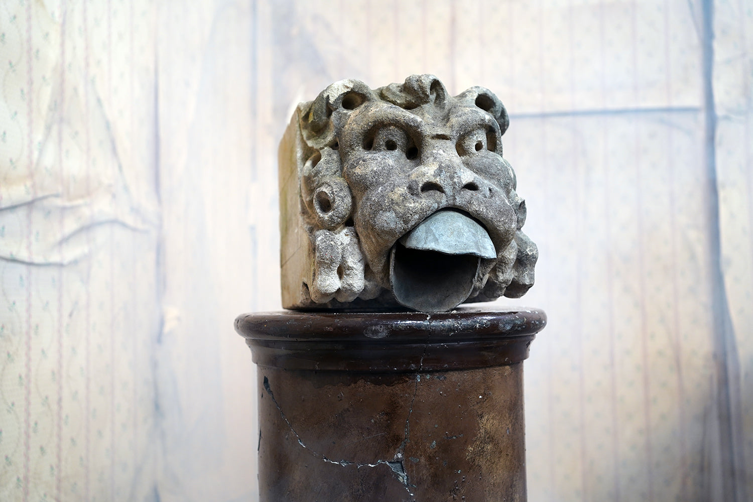A 17thC Carved Limestone Rain Head Waterspout Gargoyle c.1600-50