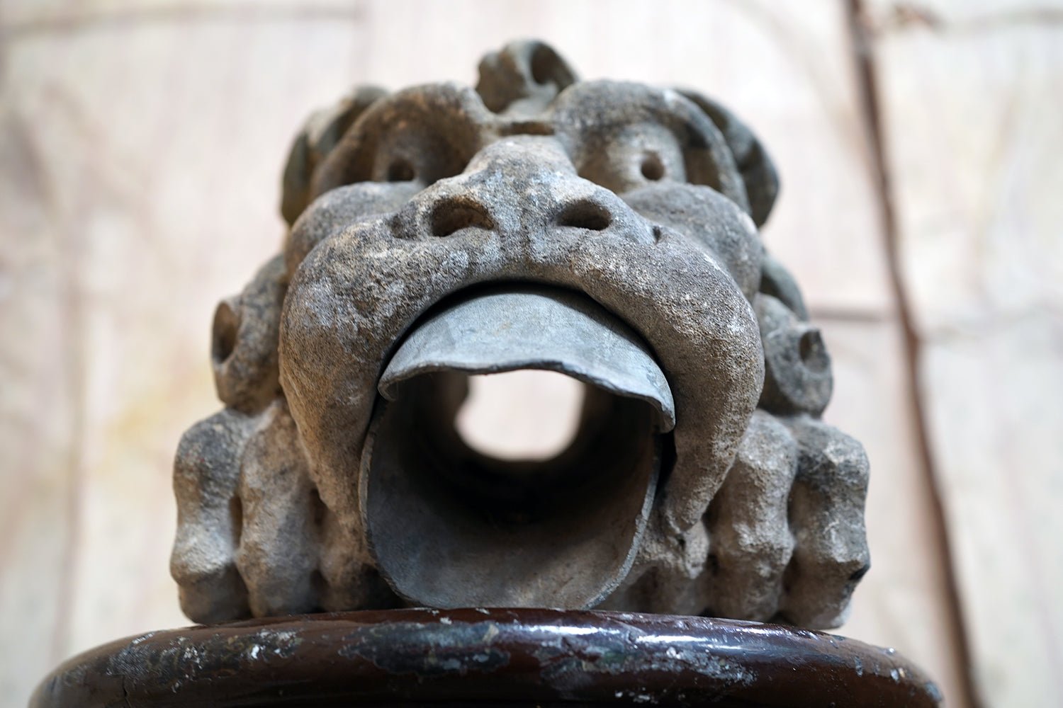 A 17thC Carved Limestone Rain Head Waterspout Gargoyle c.1600-50