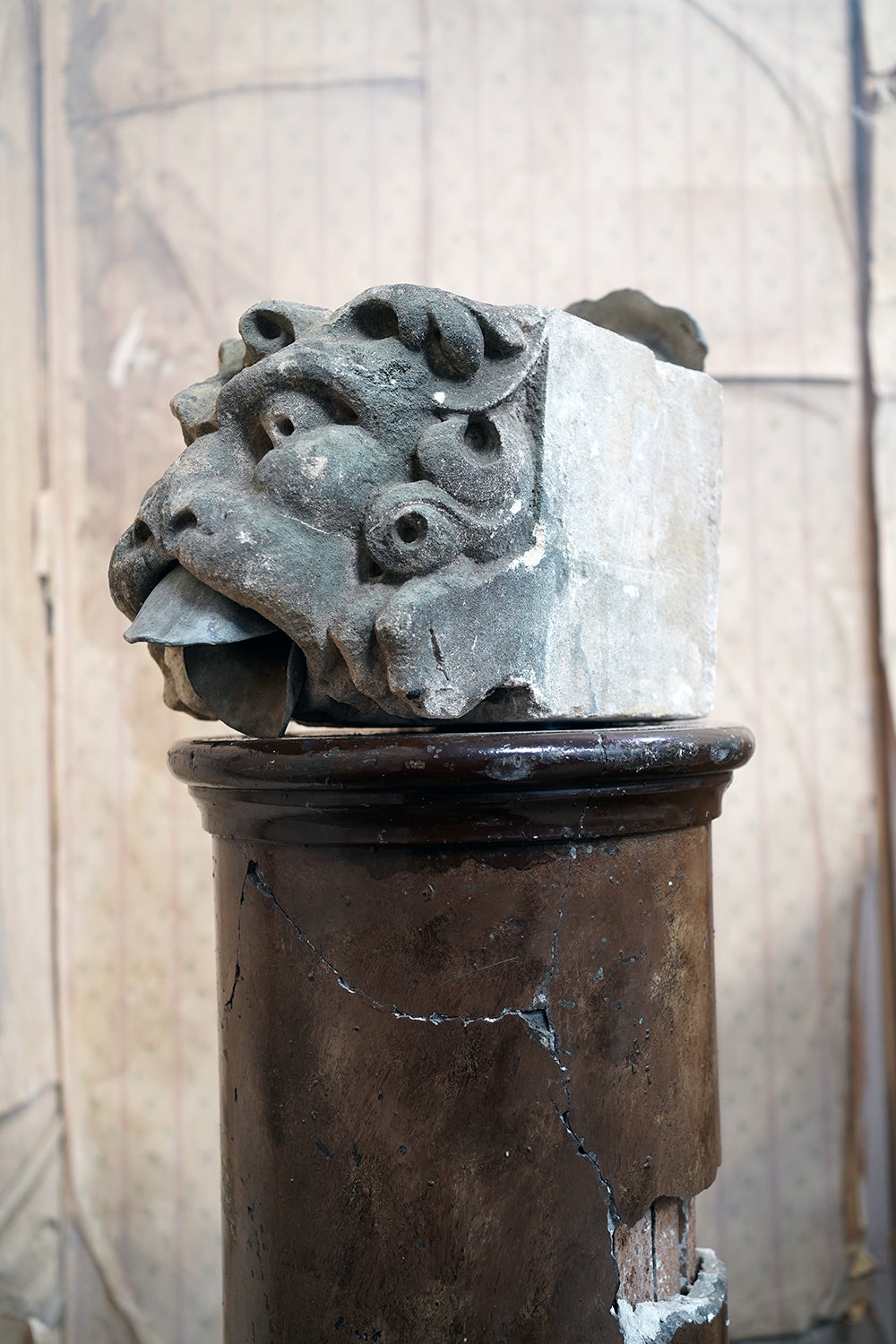 A 17thC Carved Limestone Rain Head Waterspout Gargoyle c.1600-50