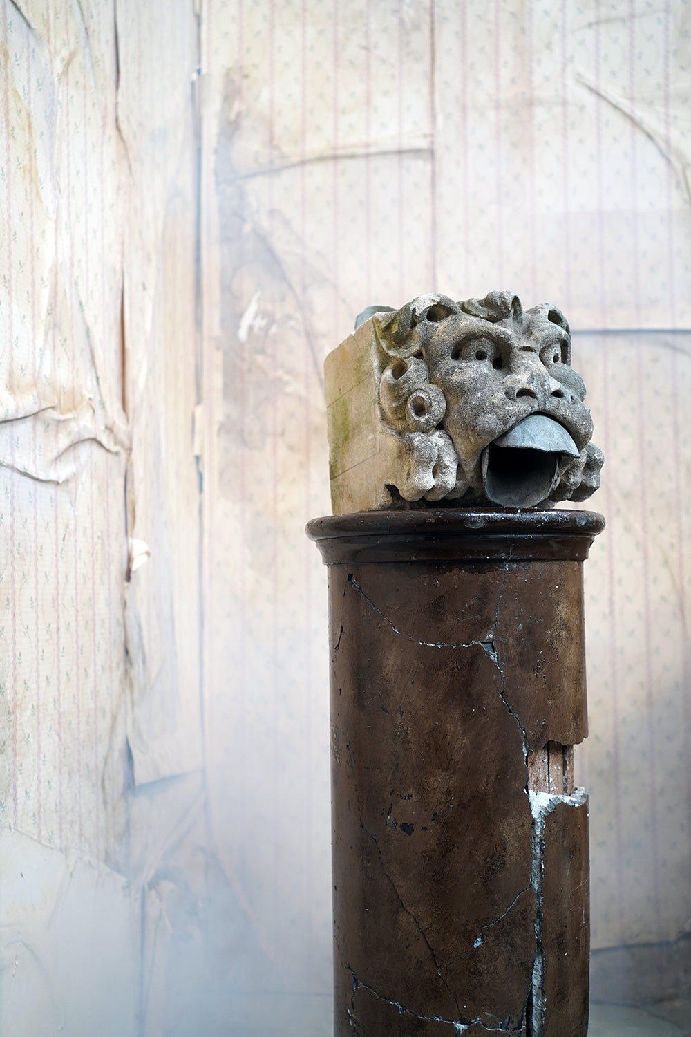 A 17thC Carved Limestone Rain Head Waterspout Gargoyle c.1600-50