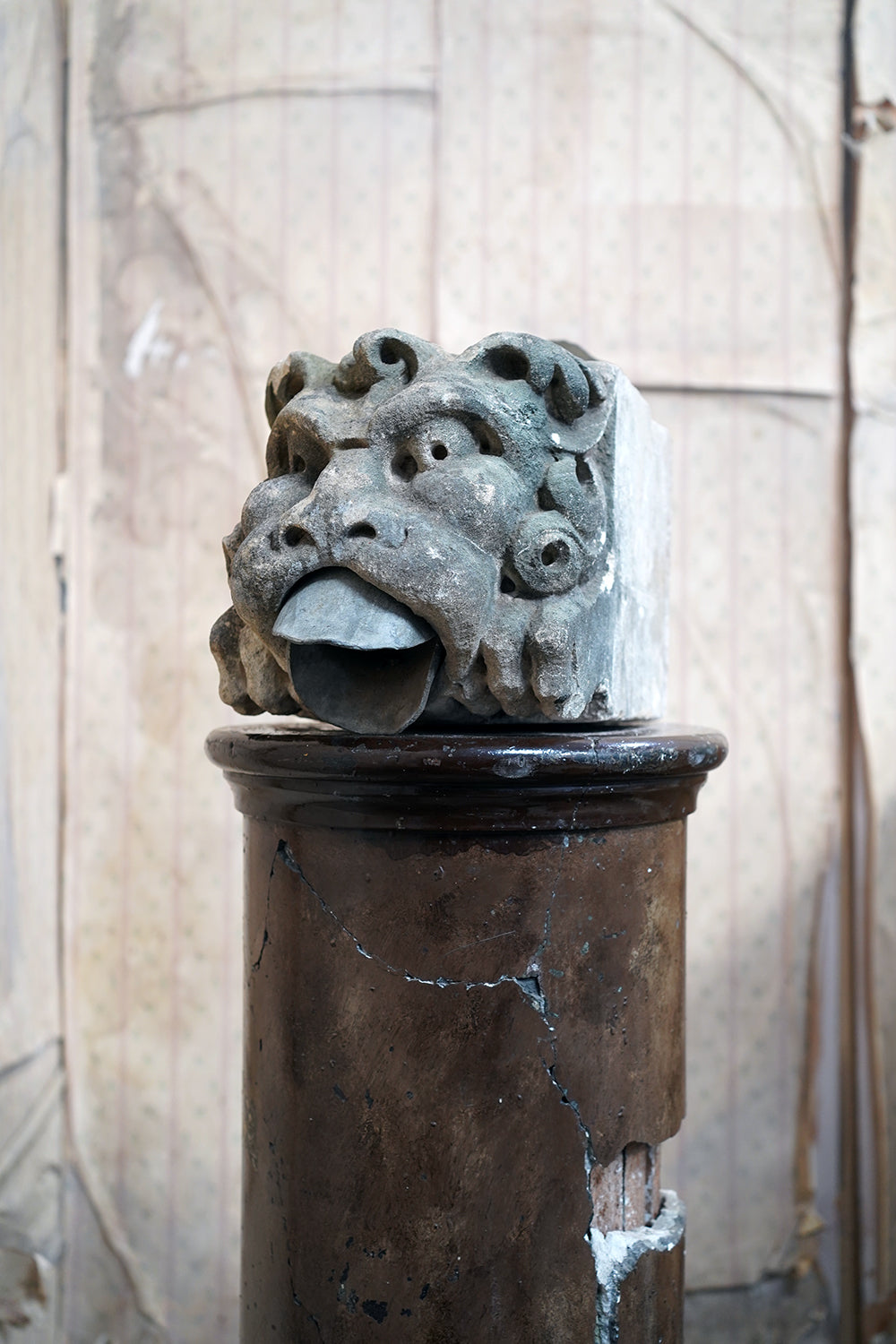 A 17thC Carved Limestone Rain Head Waterspout Gargoyle c.1600-50