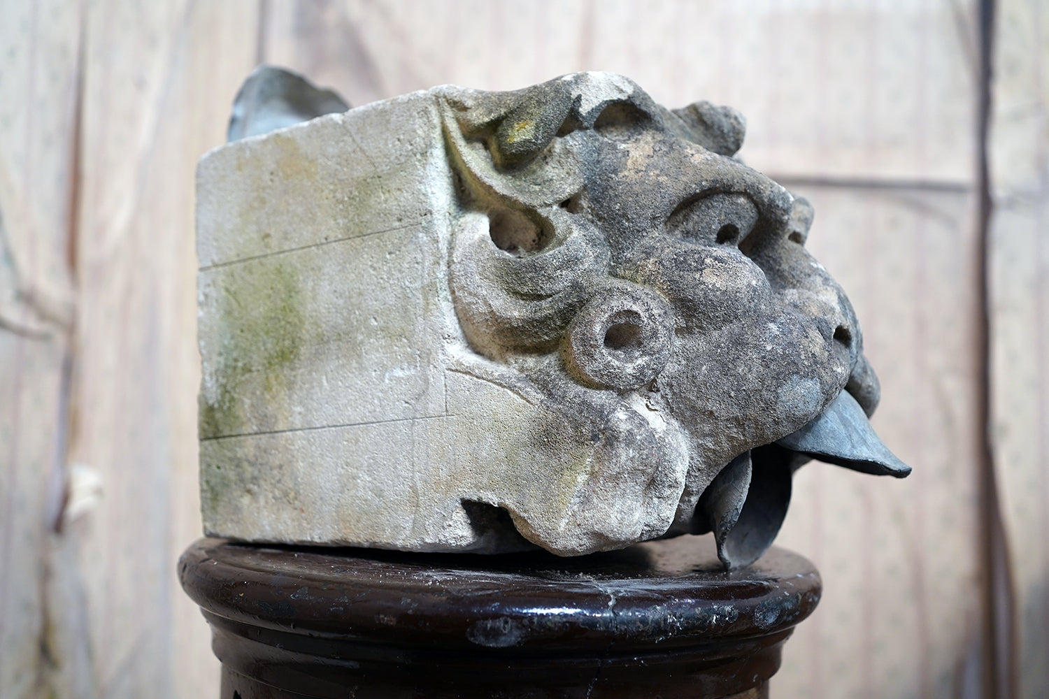 A 17thC Carved Limestone Rain Head Waterspout Gargoyle c.1600-50