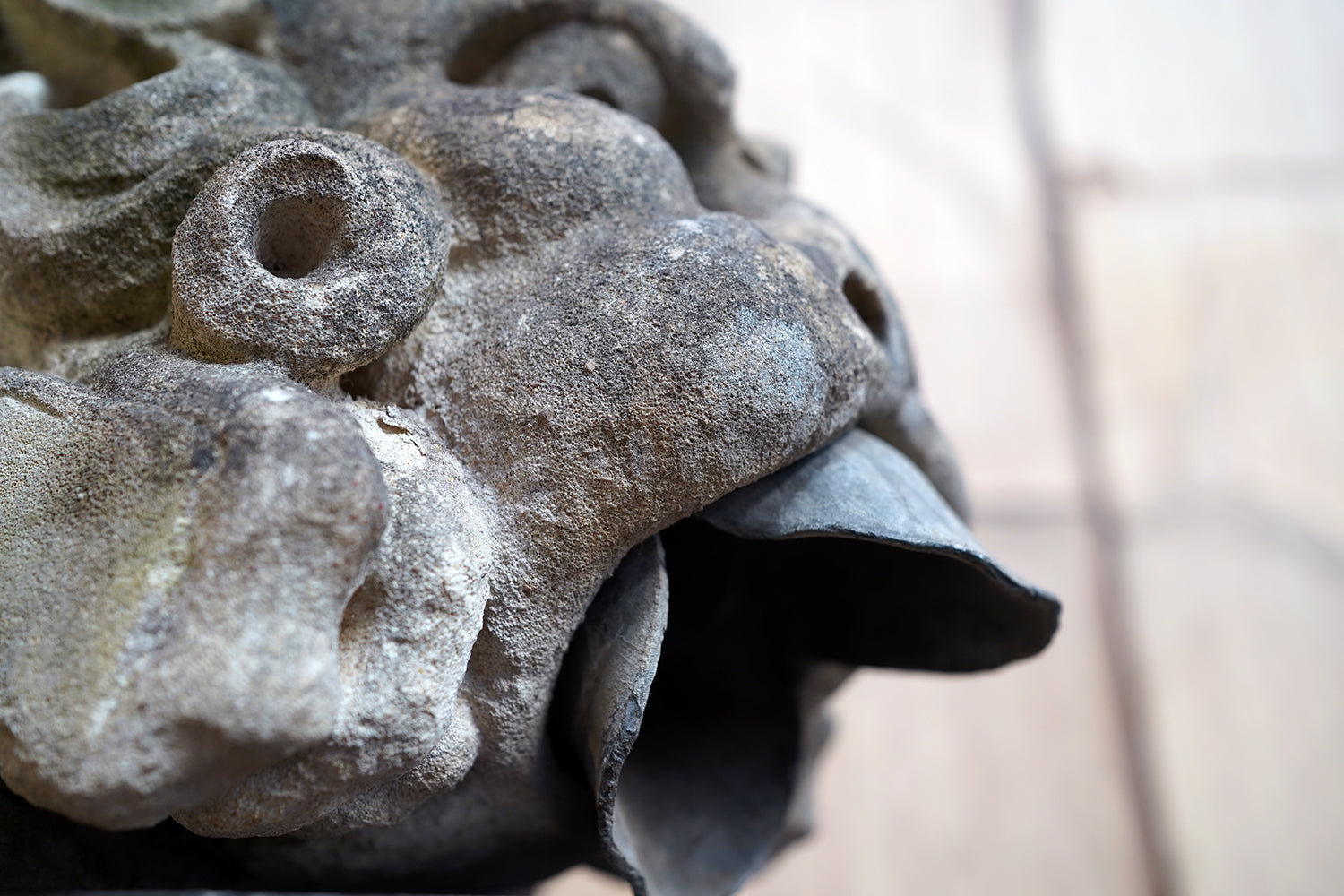 A 17thC Carved Limestone Rain Head Waterspout Gargoyle c.1600-50