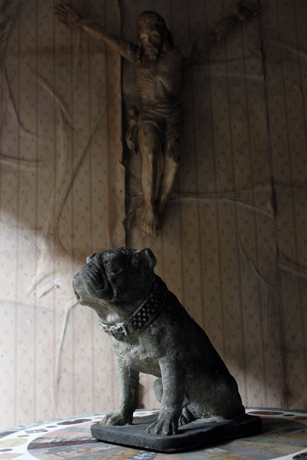 A Decorative Mid 20thC Painted Cast Stone Bulldog c.1940-50