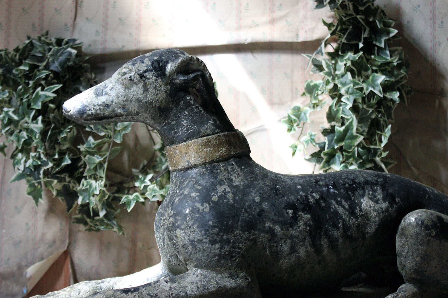 A Decorative Mid 20thC Painted Cast Stone Whippet c.1940-50