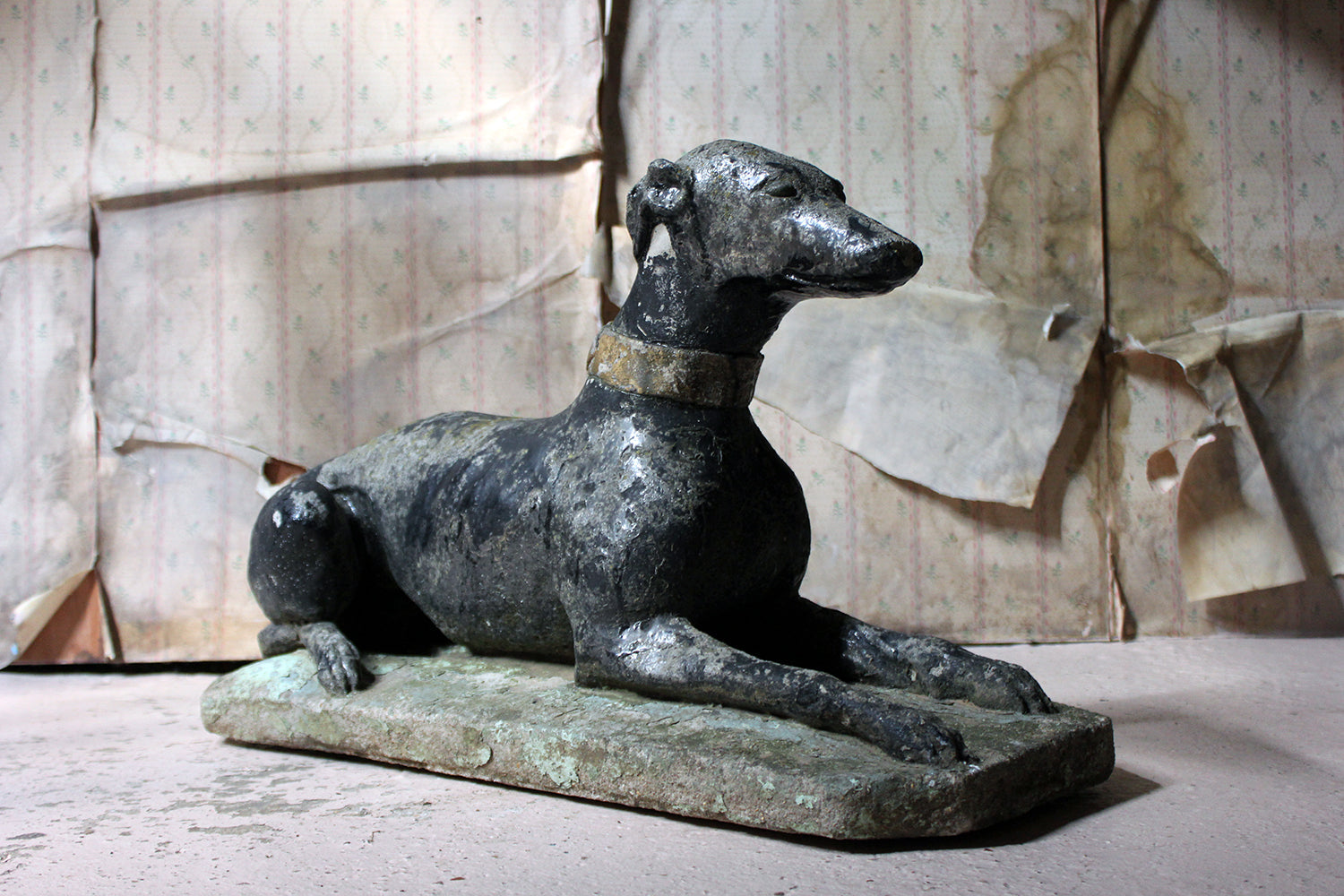 A Decorative Mid 20thC Painted Cast Stone Whippet c.1940-50