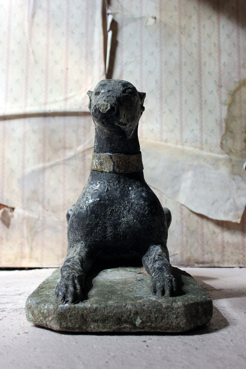 A Decorative Mid 20thC Painted Cast Stone Whippet c.1940-50
