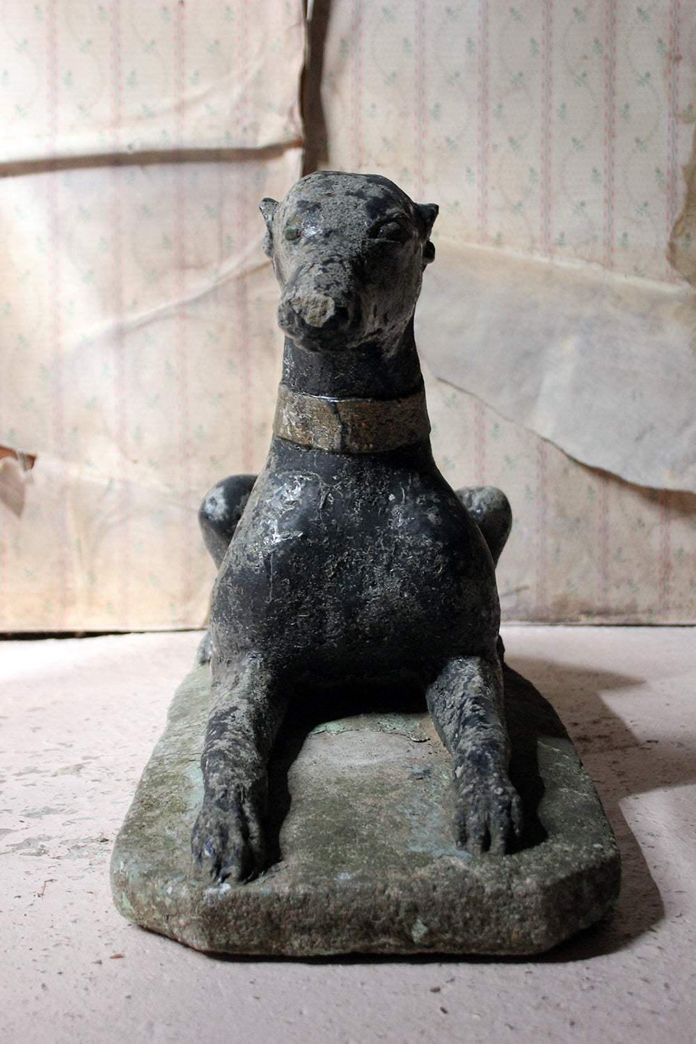 A Decorative Mid 20thC Painted Cast Stone Whippet c.1940-50