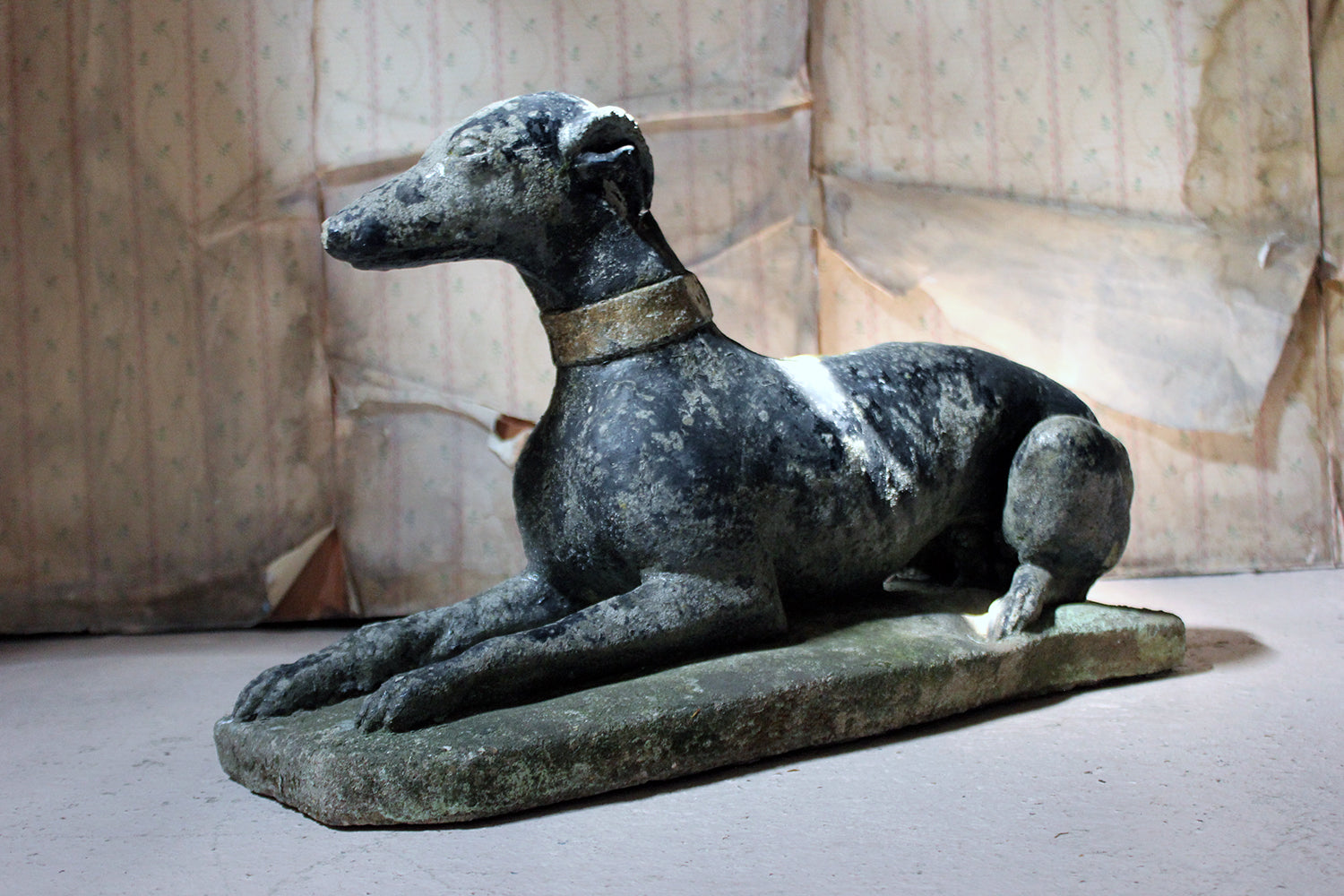 A Decorative Mid 20thC Painted Cast Stone Whippet c.1940-50