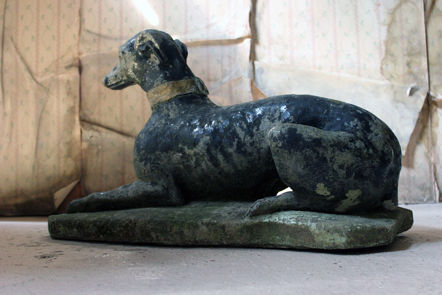 A Decorative Mid 20thC Painted Cast Stone Whippet c.1940-50