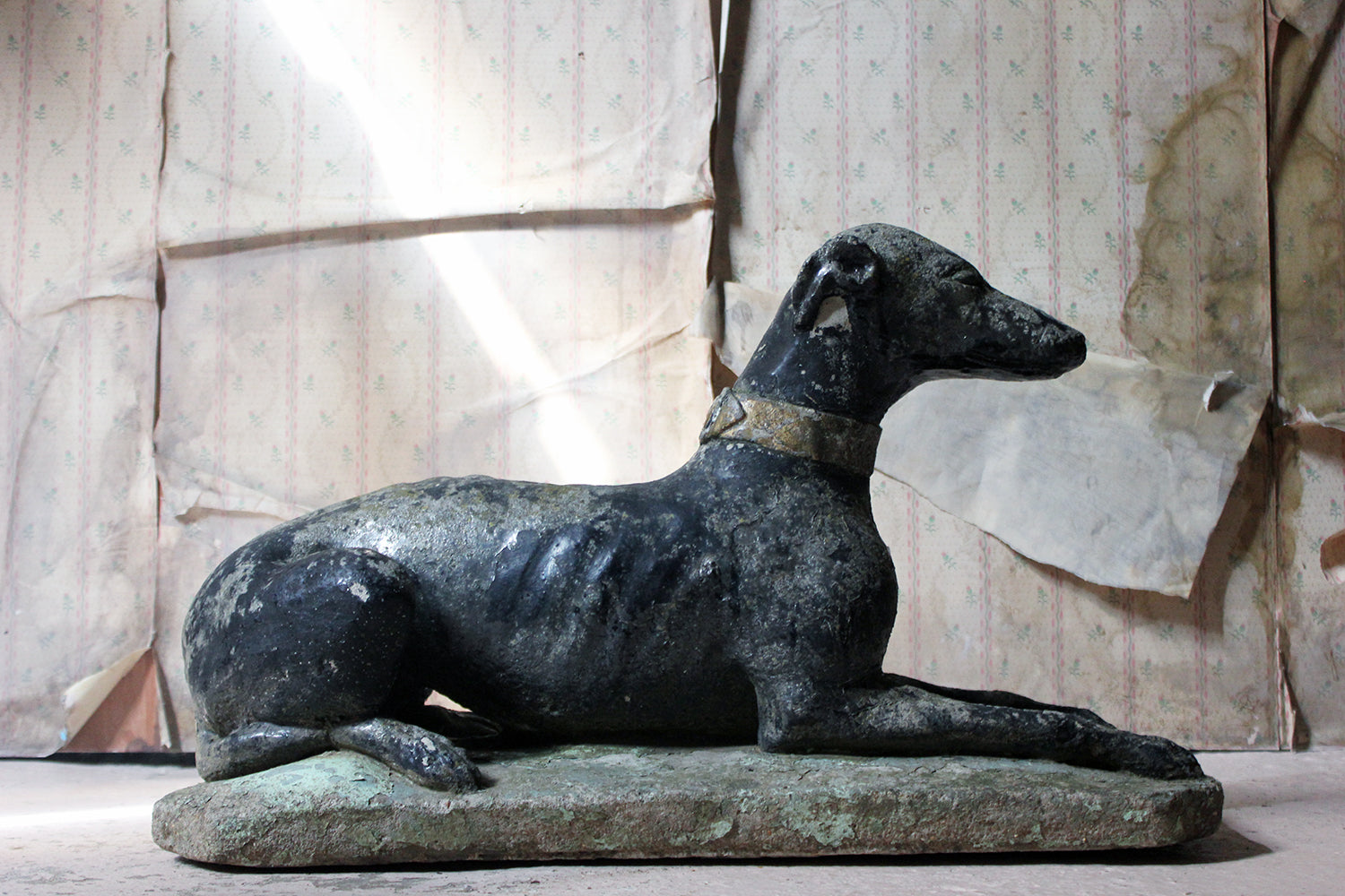 A Decorative Mid 20thC Painted Cast Stone Whippet c.1940-50